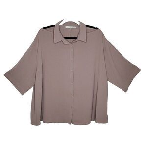 Symphony+ Womens Silk Blend Shirt 3X Short Sleeve Open Cold Shoulder Pink Taupe
